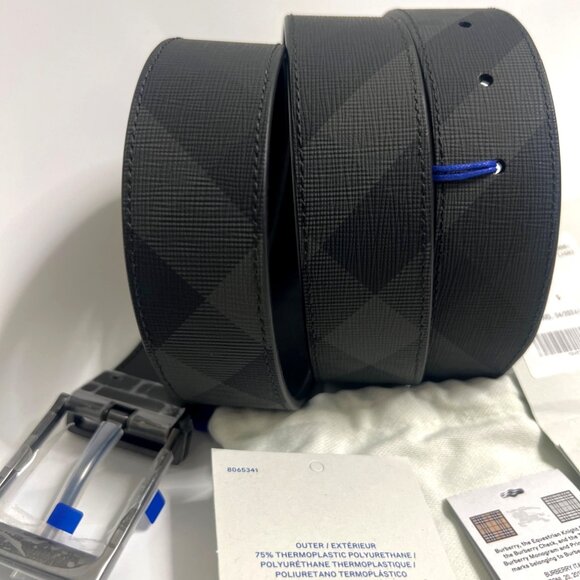 Burberry Louis Reversible Check Leather Belt Charcoal Graphite Size 105 / 42 - Picture 8 of 13